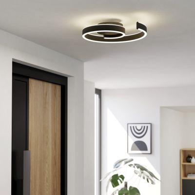 Plafonnier connecté noir en aluminium, Sahra, 37W, blanc chaud à froid réglable LED, avec télécommande