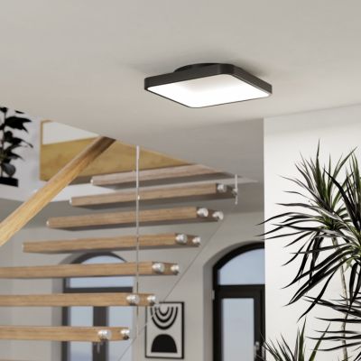 Plafonnier connecté noir en acier, Shauni, 20W, RGBW LED, avec télécommande