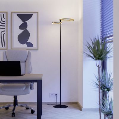 Lampadaire laiton en plastique, Corwin, 16W, blanc chaud à froid réglable LED, avec variateur tactile