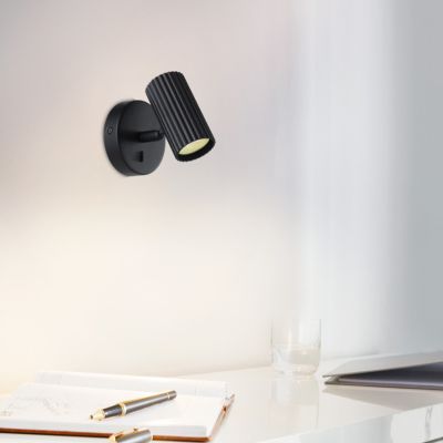 Spot mural noir en aluminium, Vikram, avec interrupteur