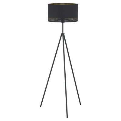 Lampadaire trépied noir en acier, Niko, avec interrupteur