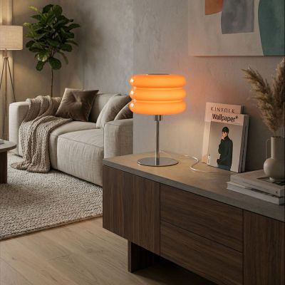Lampe de table orange en verre, Tortora, avec interrupteur