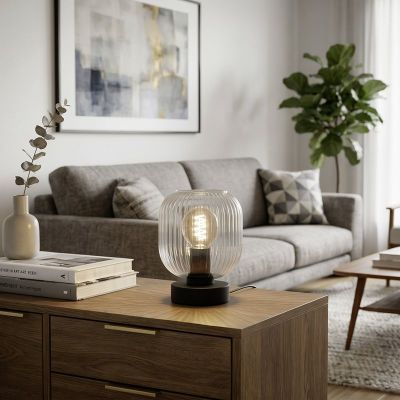 Lampe de table noire en verre, Dasmina, avec interrupteur