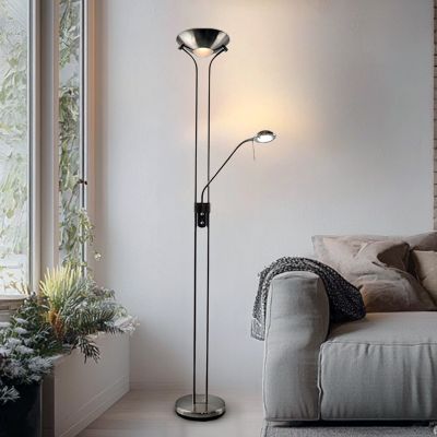 Lampadaire liseuse nickel moderne, Salvador, 18W, 3000K LED, avec interrupteur