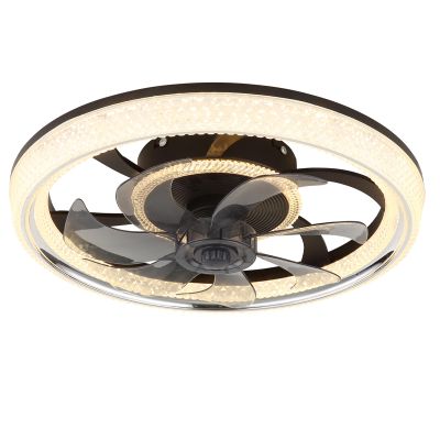 Ventilateur de plafond noir acrylique, Kaleb, 30W, blanc chaud à froid réglable LED, avec télécommande