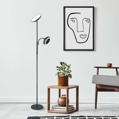 Lampadaire noir avec ventilateur, Raimond, 20W, blanc chaud à froid réglable LED, avec variateur tactile