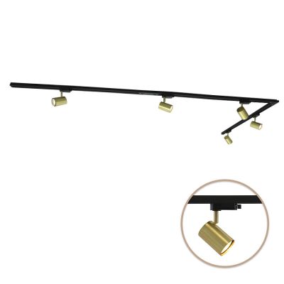 3M système d'éclairage sur rail monophasé laiton avec connecteur fixe en L + 5 Elena spots sur rail