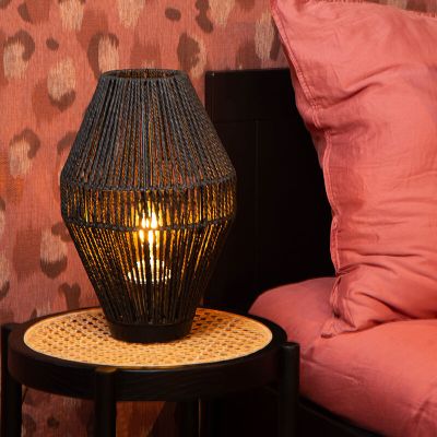 Lampe de table rustique noire, Cordulle, avec interrupteur