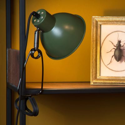 Lampe à pince rétro verte, Moys, avec interrupteur