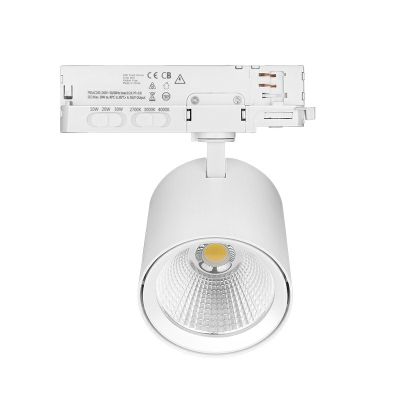 Projecteur sur rail triphasé blanc en aluminium, Jeska, 10W/20W/30W, interrupteur LED blanc