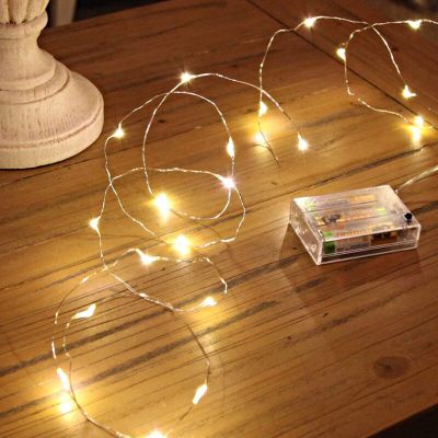 Lampes filaires LED à piles de 2 m, 40 LED, blanc chaud