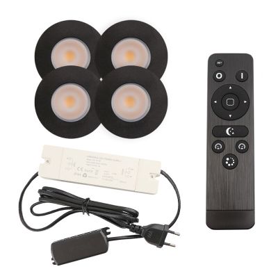 4 spots encastrés veranda noir Dico, IP65, avec kit de connexion et télécommande
