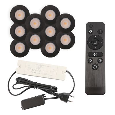 10 spots encastrés veranda noir Dico, IP65, avec kit de connexion et télécommande