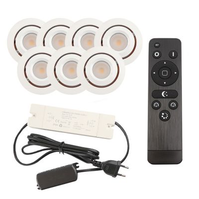 7 spots veranda orientable Rona, IP44, avec kit de connexion et télécommande, blanc