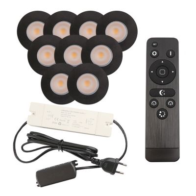 9 spots encastrés veranda noir Dico, IP65, avec kit de connexion et télécommande