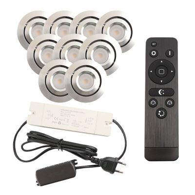 9 spots veranda orientable Rona, IP44, avec kit de connexion et télécommande, chromé