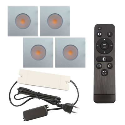 4 spots encastrés veranda carrés chromé Dico, IP65, avec kit de connexion et télécommande