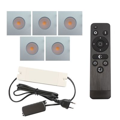 5 spots encastrés veranda carrés chromé Dico, IP65, avec kit de connexion et télécommande