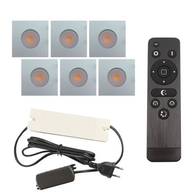 6 spots encastrés veranda carrés chromé Dico, IP65, avec kit de connexion et télécommande