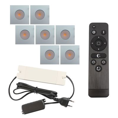 7 spots encastrés veranda carrés chromé Dico, IP65, avec kit de connexion et télécommande