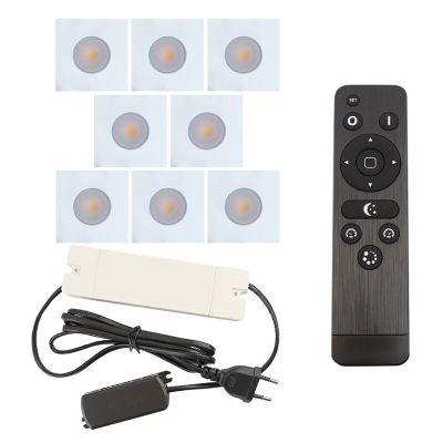 8 spots encastrés veranda carrés blanc Dico, IP65, avec kit de connexion et télécommande