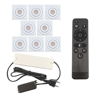 8 spots veranda orientable Rona carré, IP44, avec kit de connexion et télécommande, blanc