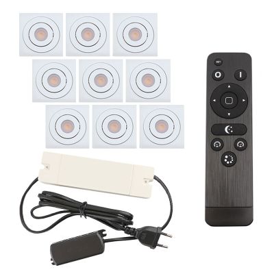 9 spots veranda orientable Rona carré, IP44, avec kit de connexion et télécommande, blanc