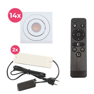 14 spots veranda orientable Rona carré, IP44, avec kit de connexion et télécommande, blanc