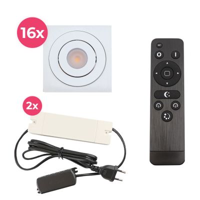16 spots veranda orientable Rona carré, IP44, avec kit de connexion et télécommande, blanc