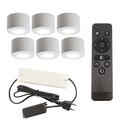6 spots en saillie veranda ronds blancs Vasso, IP44, avec kit de connexion et télécommande