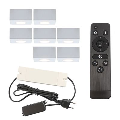 7 spots en saillie veranda carrés blancs Fredo, IP44, avec kit de connexion et télécommande