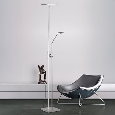 Lampadaire moderne nickel, Simon, 15W, 3000K LED, avec interrupteur