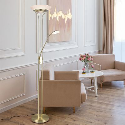 Lampadaire liseuse moderne laiton, Fredrika, 27W, 3000K LED, avec variateur tactile