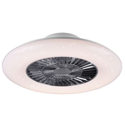 Ventilateur de plafond moderne chromé, Damia, 40W, blanc chaud à froid réglable LED, avec télécommande