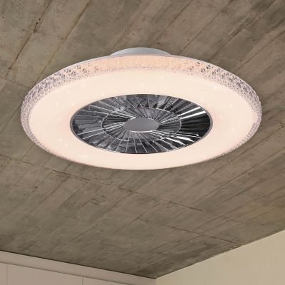 Ventilateur de plafond design chromé, Damon, 40W, blanc chaud à froid réglable LED, avec télécommande
