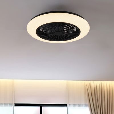 Ventilateur de plafond moderne noir, Damyan, 30W, blanc chaud à froid réglable LED, avec télécommande