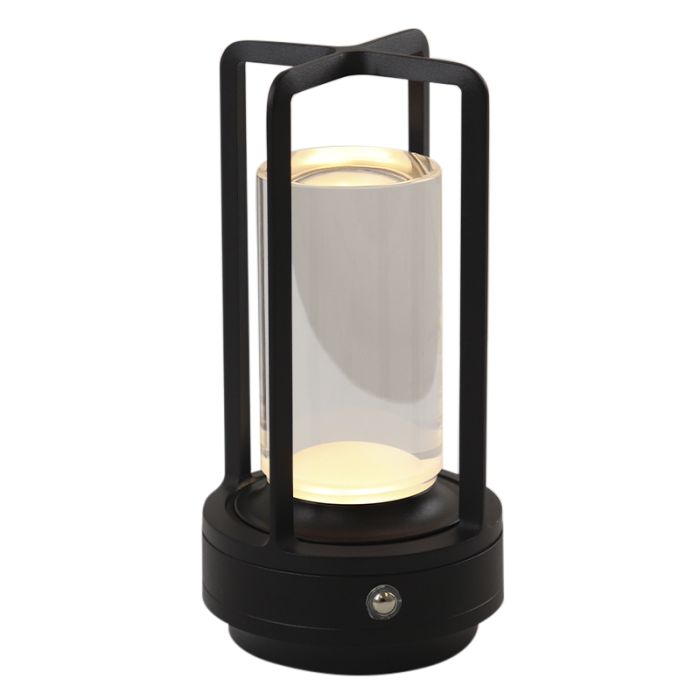 Lampe de table rechargeable noire moderne, Elian, 3W, blanc chaud à froid réglable LED, avec interrupteur