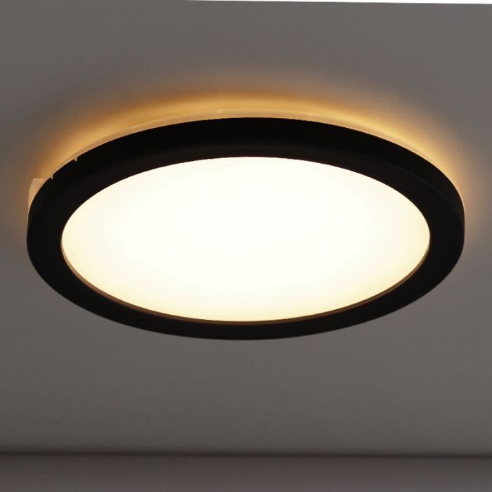 Plafonnier salle de bain noir en plastique, Shivani, 15W, 3000K LED, IP44