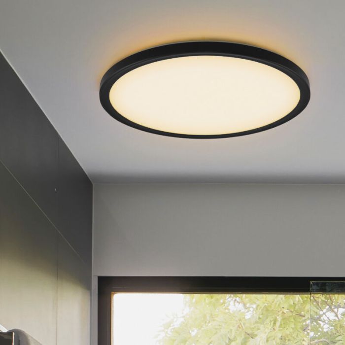 Lampe plafond noire en plastique, Shona, 22W, 3000K LED, gradable en 3 étapes