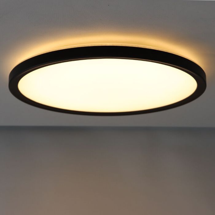Lampe plafond noire en plastique, Shona, 22W, 3000K LED, gradable en 3 étapes