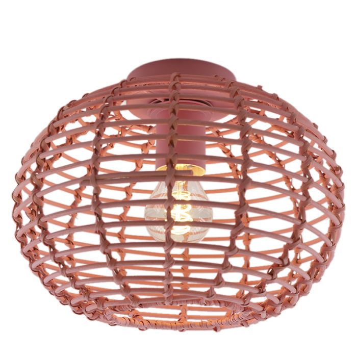 Plafonnier en rotin rose, Roza