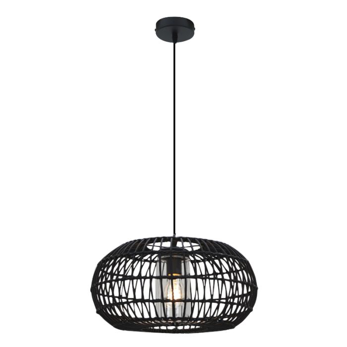 Suspension salle de bain en rotin noir, Emilio, IP44