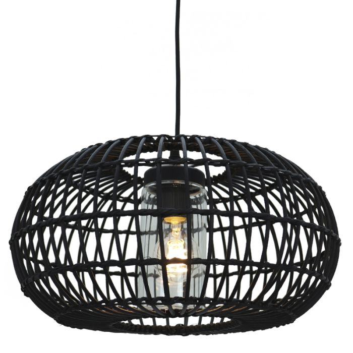 Suspension salle de bain en rotin noir, Emilio, IP44