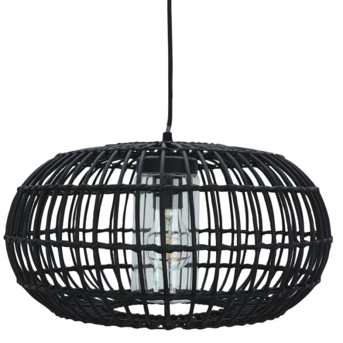 Suspension salle de bain en rotin noir, Emilio, IP44
