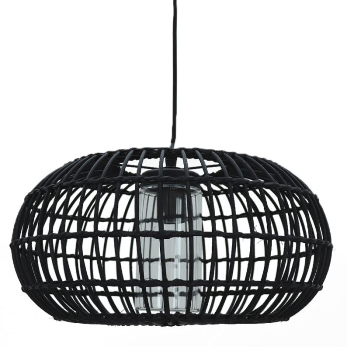 Suspension salle de bain en rotin noir, Emilio, IP44