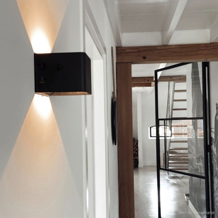 Applique up and down noire recharheable, Dion, 1W, 2700K LED, IP44, capteur de mouvement