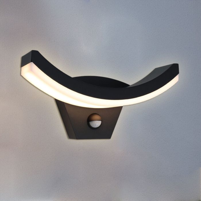 Applique extérieur avec détecteur de mouvement noire moderne, Annemay, 7W, 3000K LED, IP54