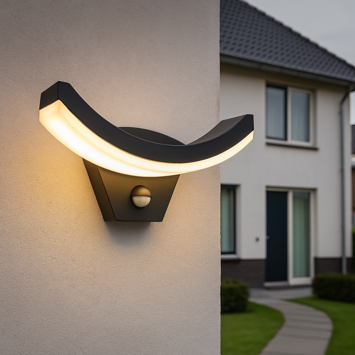 Applique extérieur avec détecteur de mouvement noire moderne, Annemay, 7W, 3000K LED, IP54