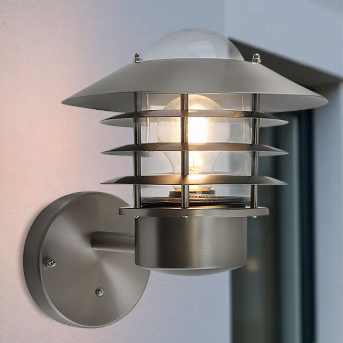 Applique extérieur avec capteur crépusculaire argentée en acier inoxydable, Felice, IP44