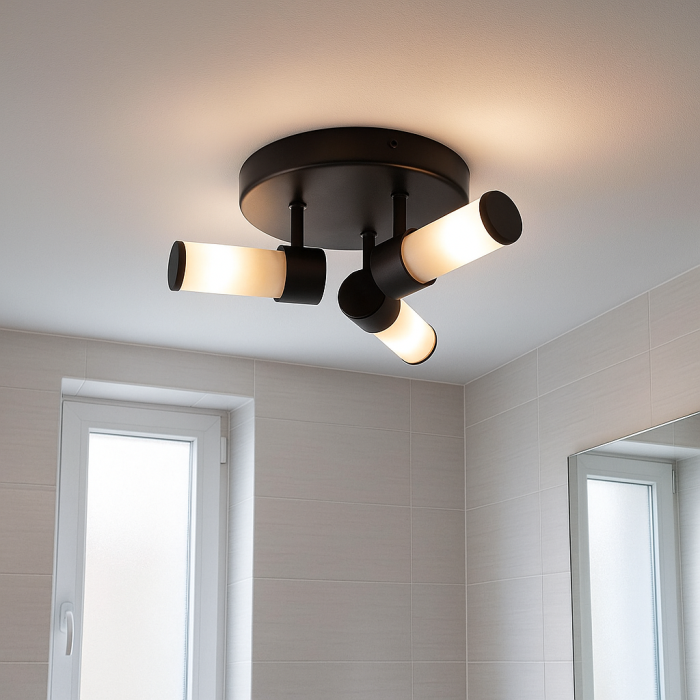 Plafonnier salle de bain noir moderne, Callum, IP44
